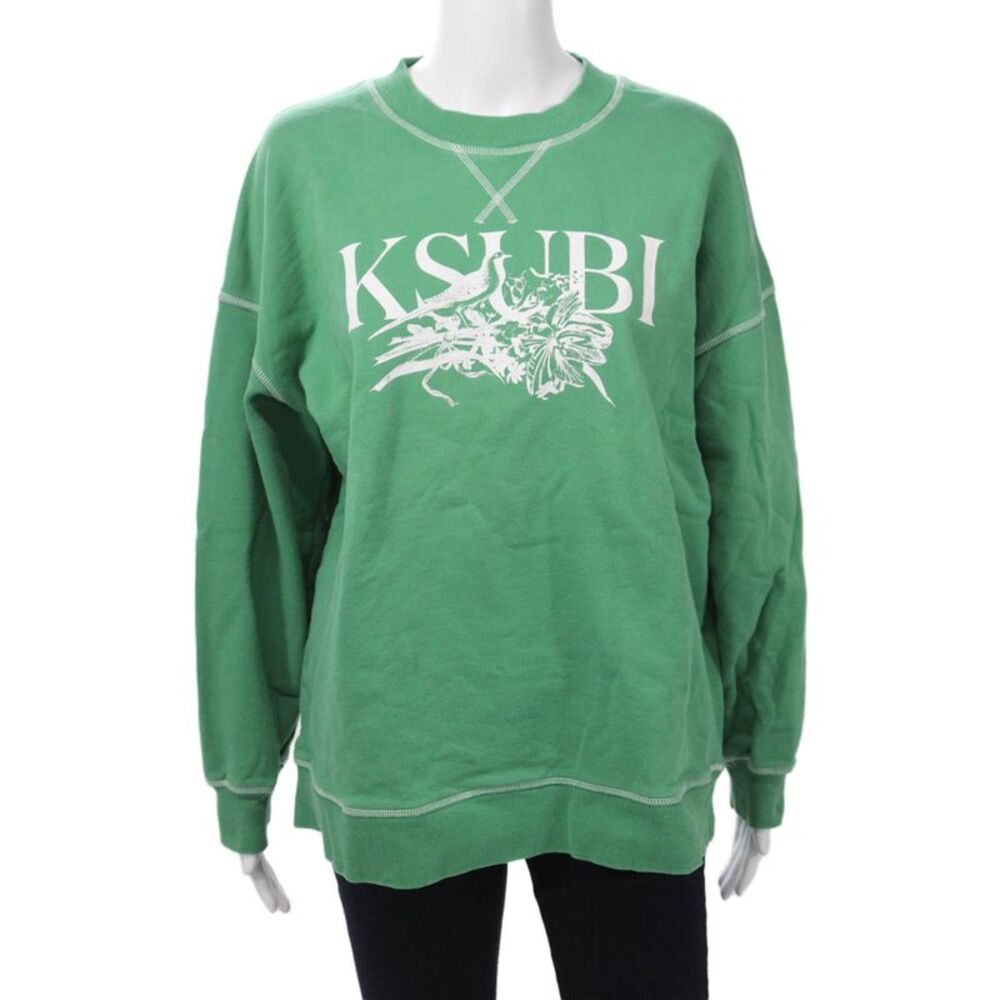 Ksubi Unisex Pullover Sweatshirt Green Graphic Bird Crew Neck Size M